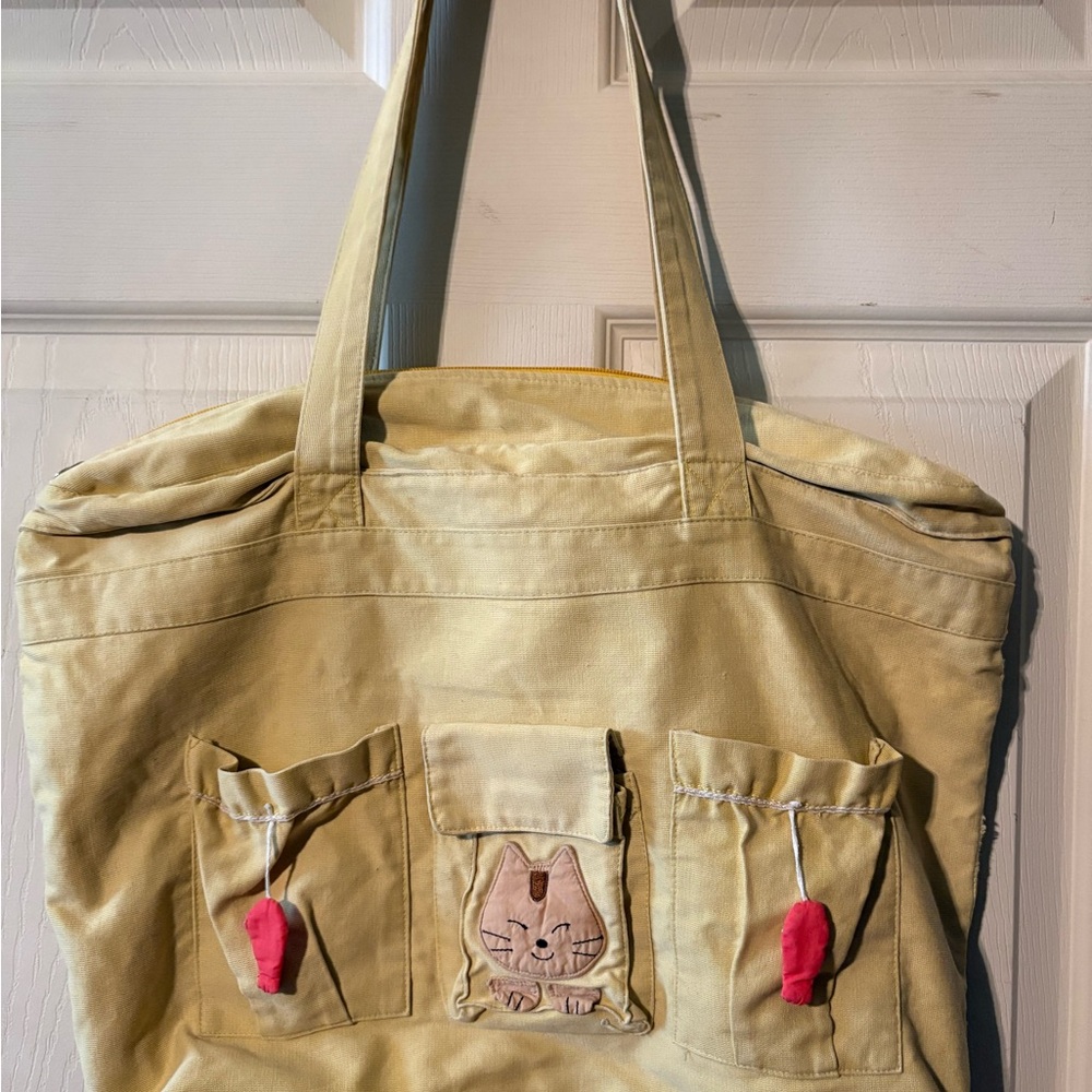 Yellow Tote Bag with Cat Design